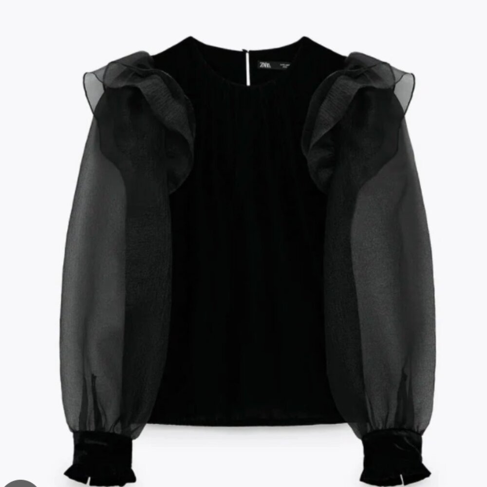 Zara velvet shirt with organza sleeves